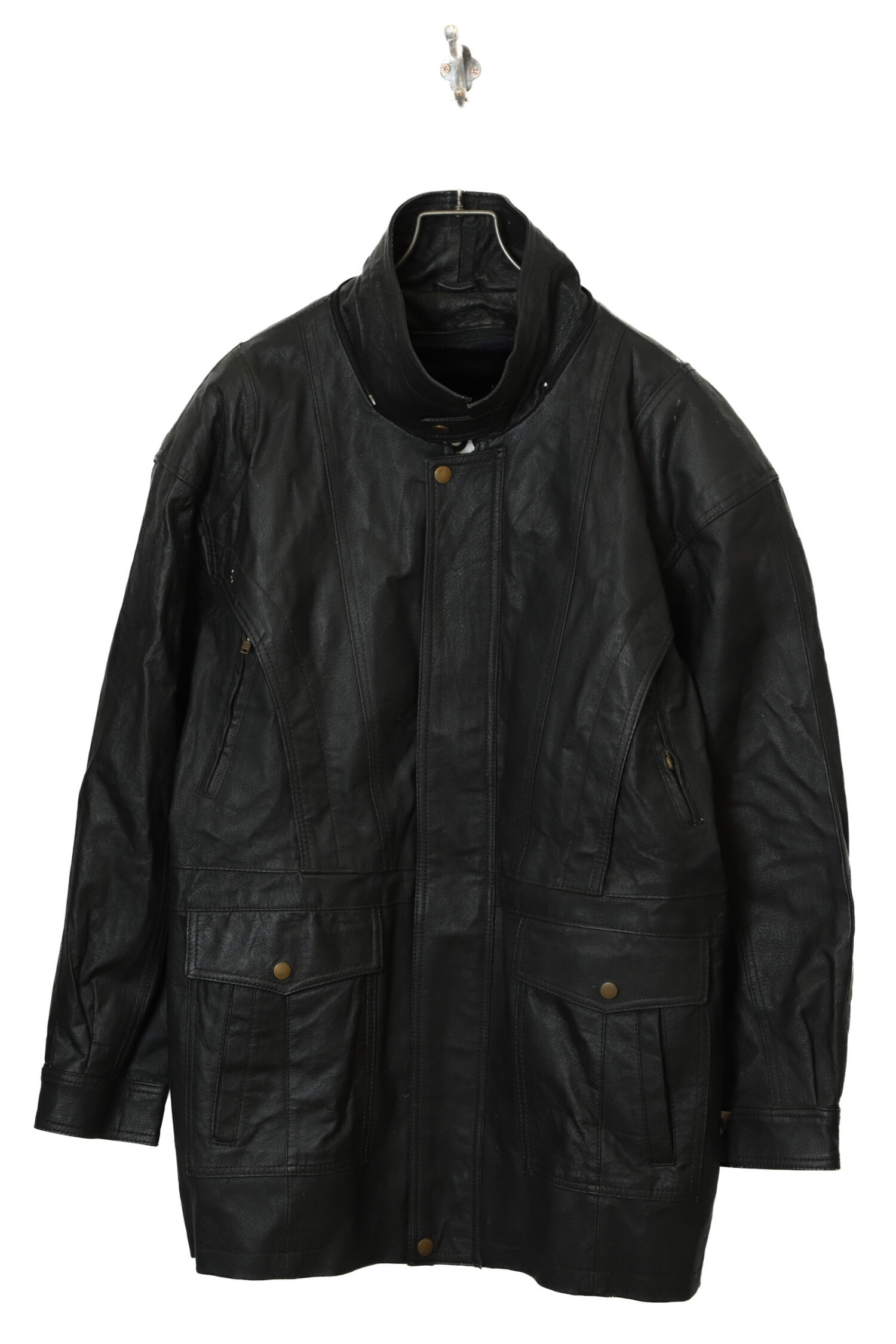 USED STAND COLLAR LEATHER JACKET/XL