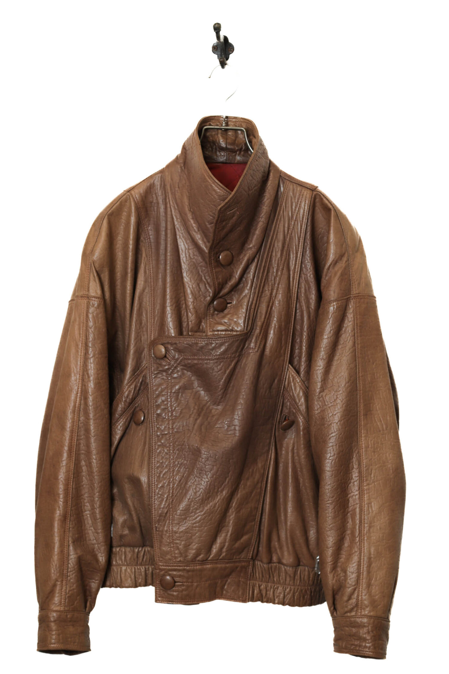 VINTAGE LEATHER STAND COLLAR JACKET/XL
