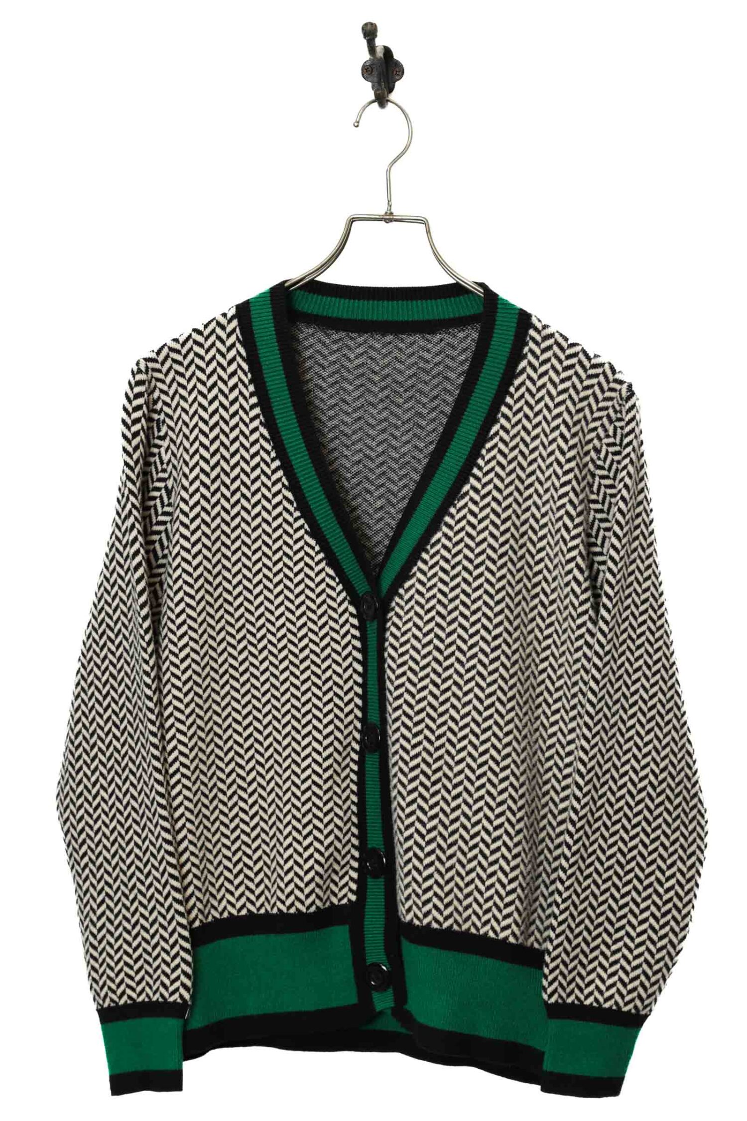 VINTAGE HERRING BONE PATTERNED CARDIGAN/M