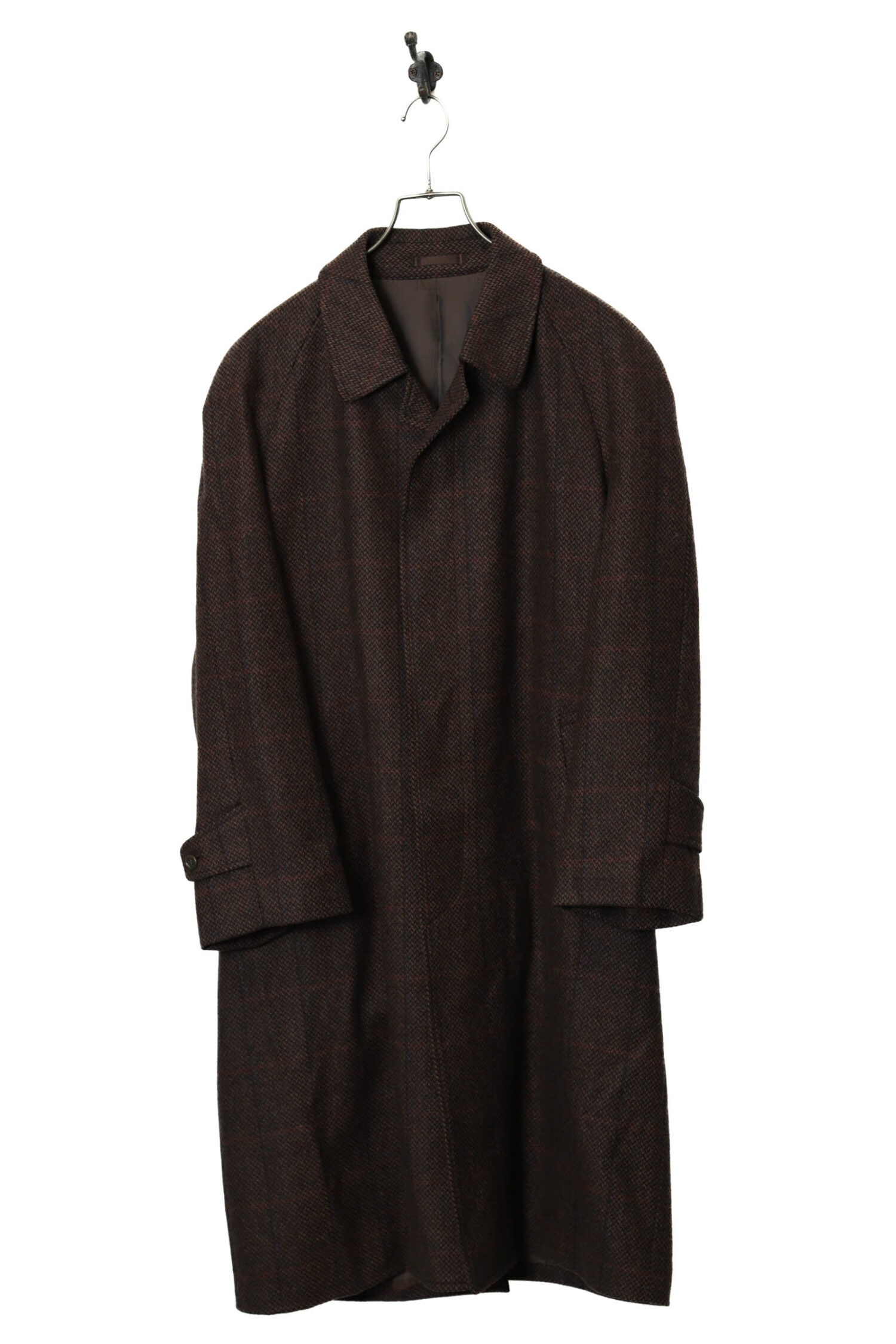VINTAGE CHECK WOOL CONVERTIBLE COLLAR COAT/L