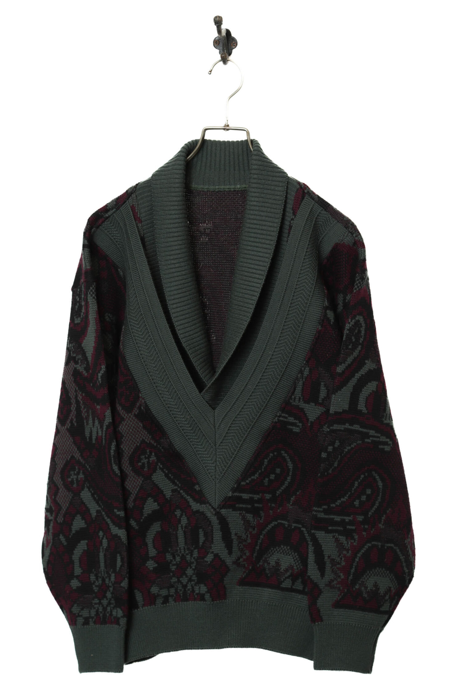 VINTAGE PATTERNED V-NECK SWEATER/L