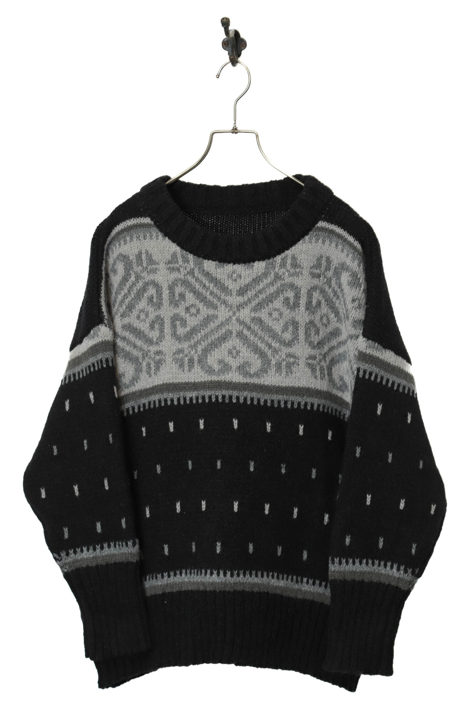 VINTAGE DESIGN PATTERNED KNITTED SWEATER/L