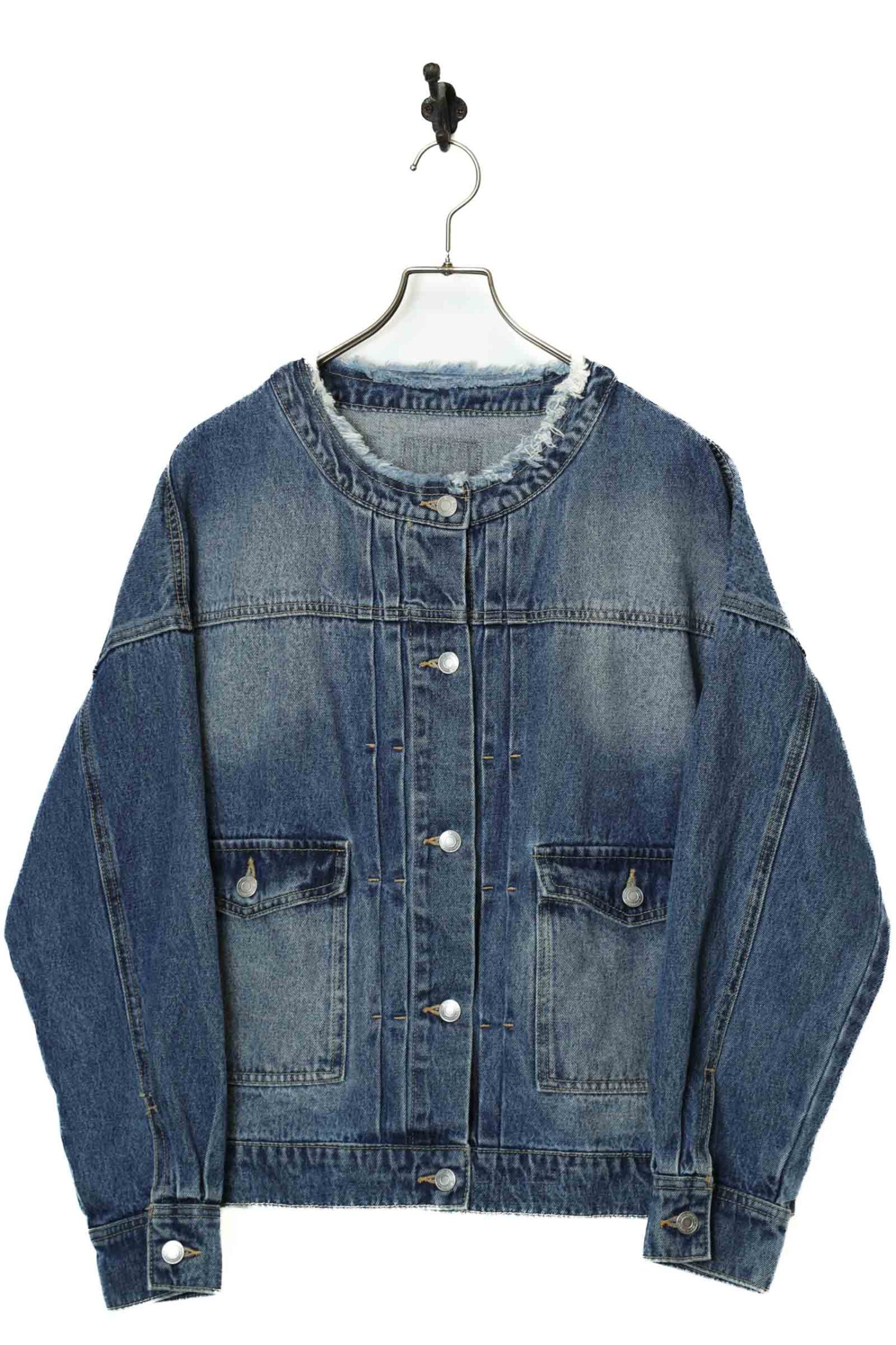 VINTAGE NO COLLAR DENIM JACKET/XL