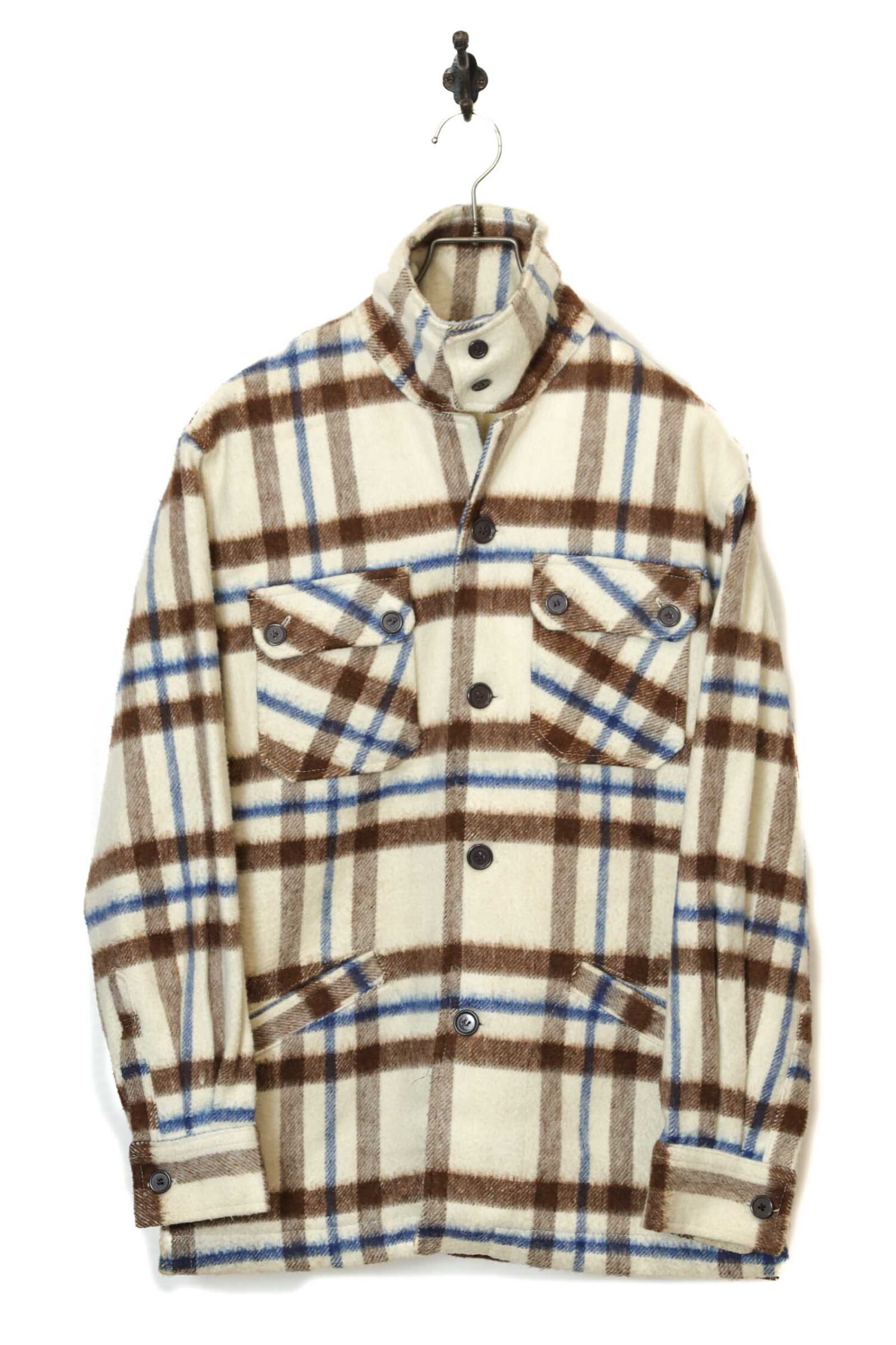 VINTAGE WOOLY CHECK PATTERN STAND COLLAR JACKET/M