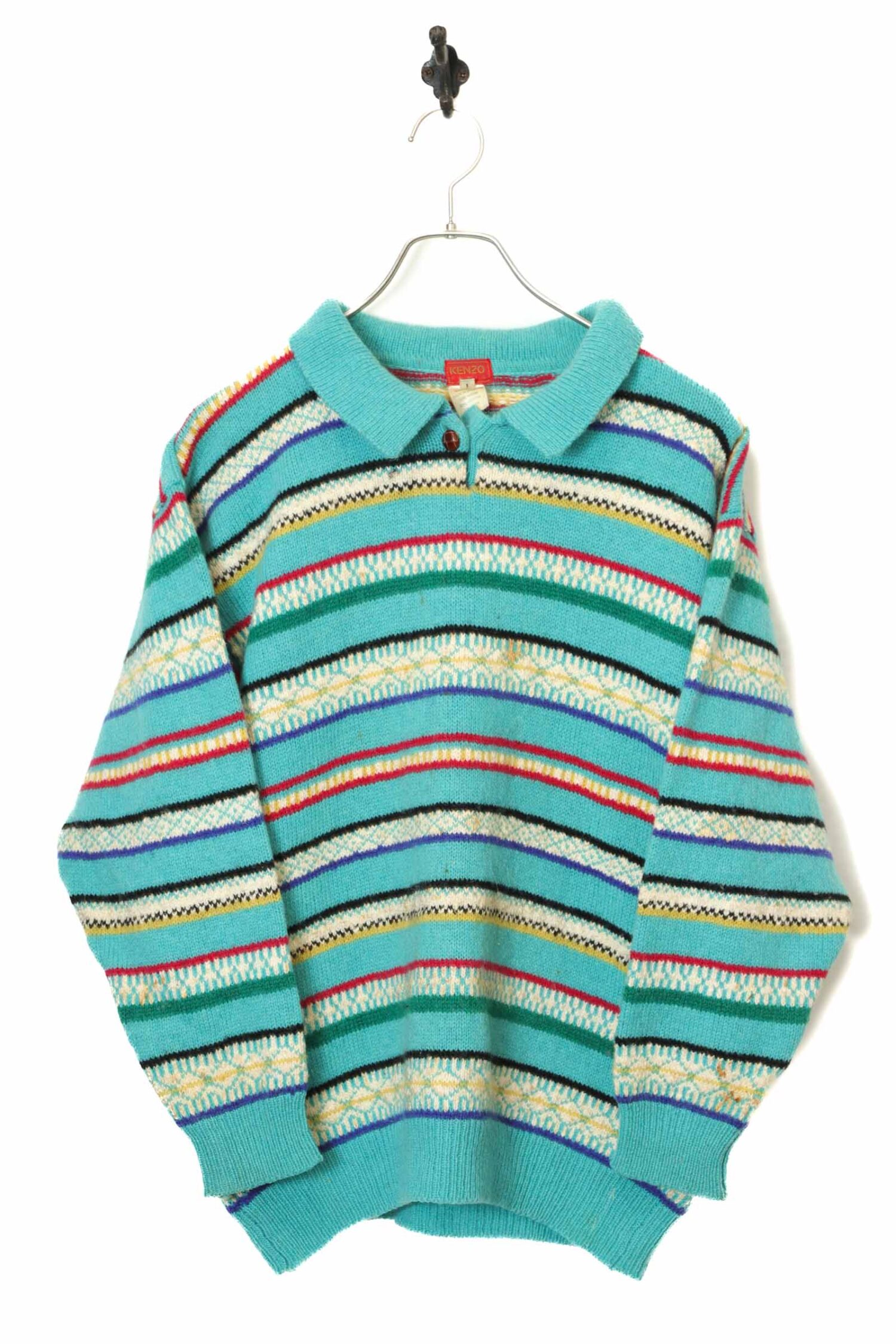 USED KENZO PATTERN KNITED SWEATER/MADE IN ENGLAND/M
