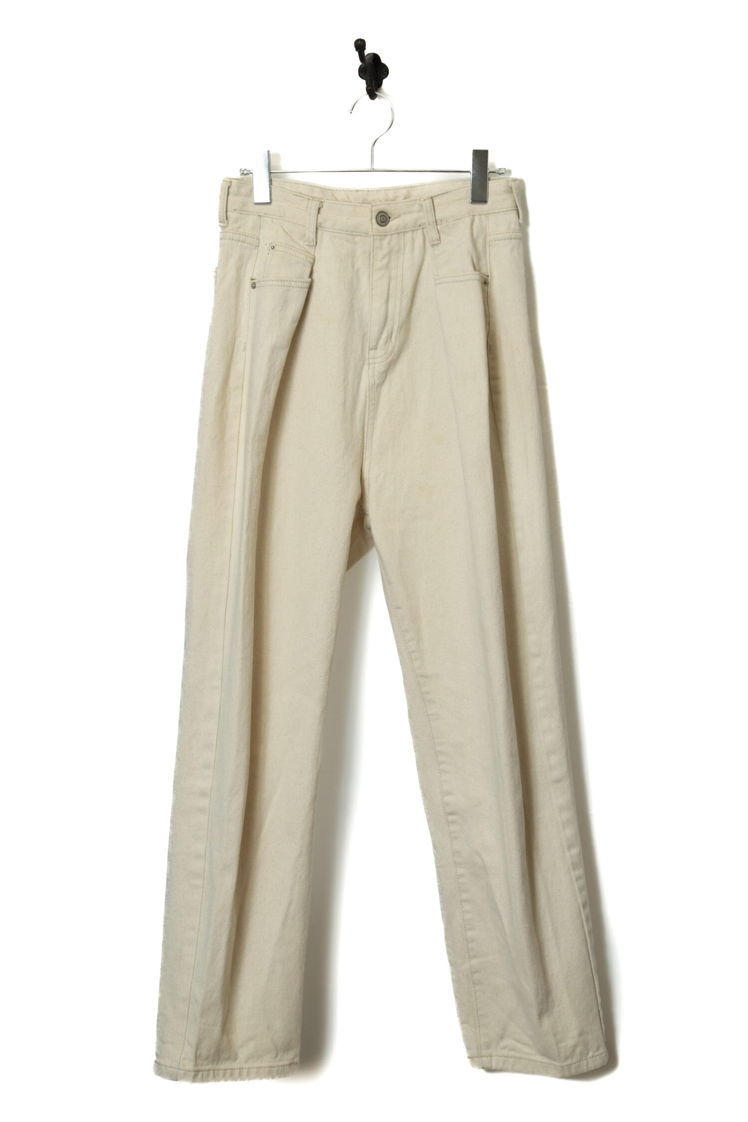 VINTAGE PLEATED WHITE DENIM PANTS/W66