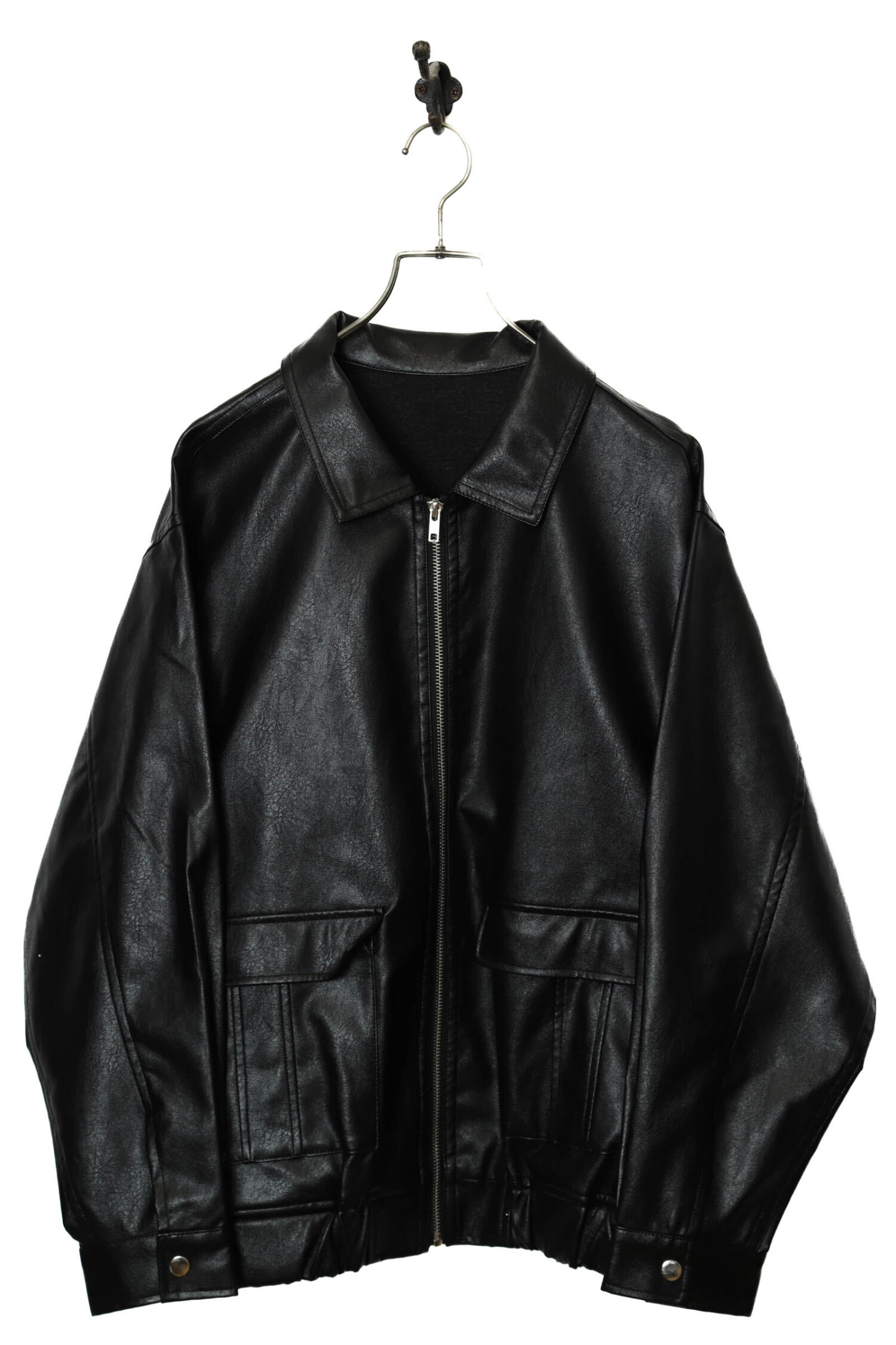VINTAGE FAKE LEATHER BOMBER JACKET/L