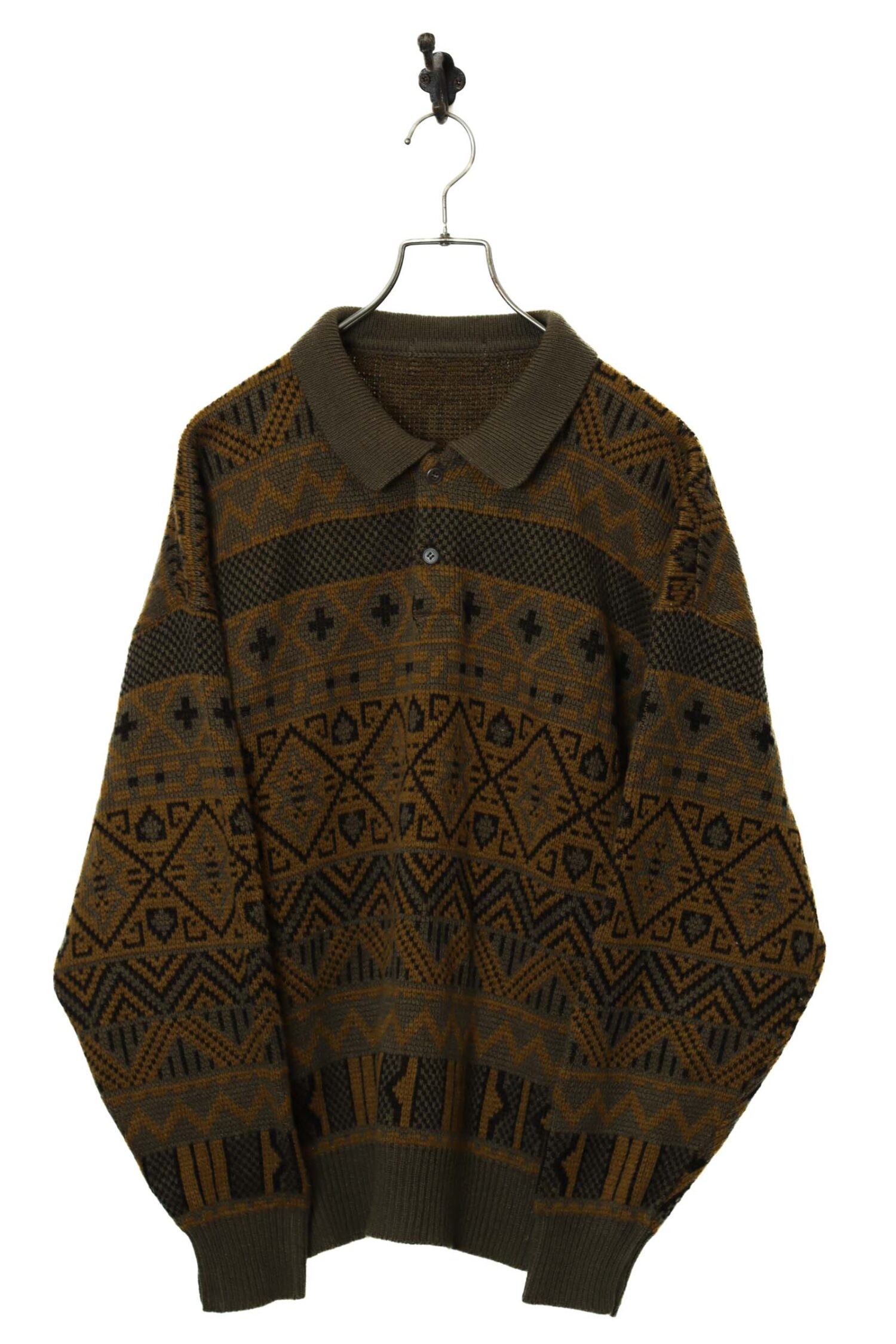 VINTAGE PATTERN KNITED PULL-OVER SWEATER/L