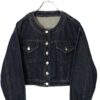 VINTAGE SHORT NO COLLAR DENIM JACKET/L