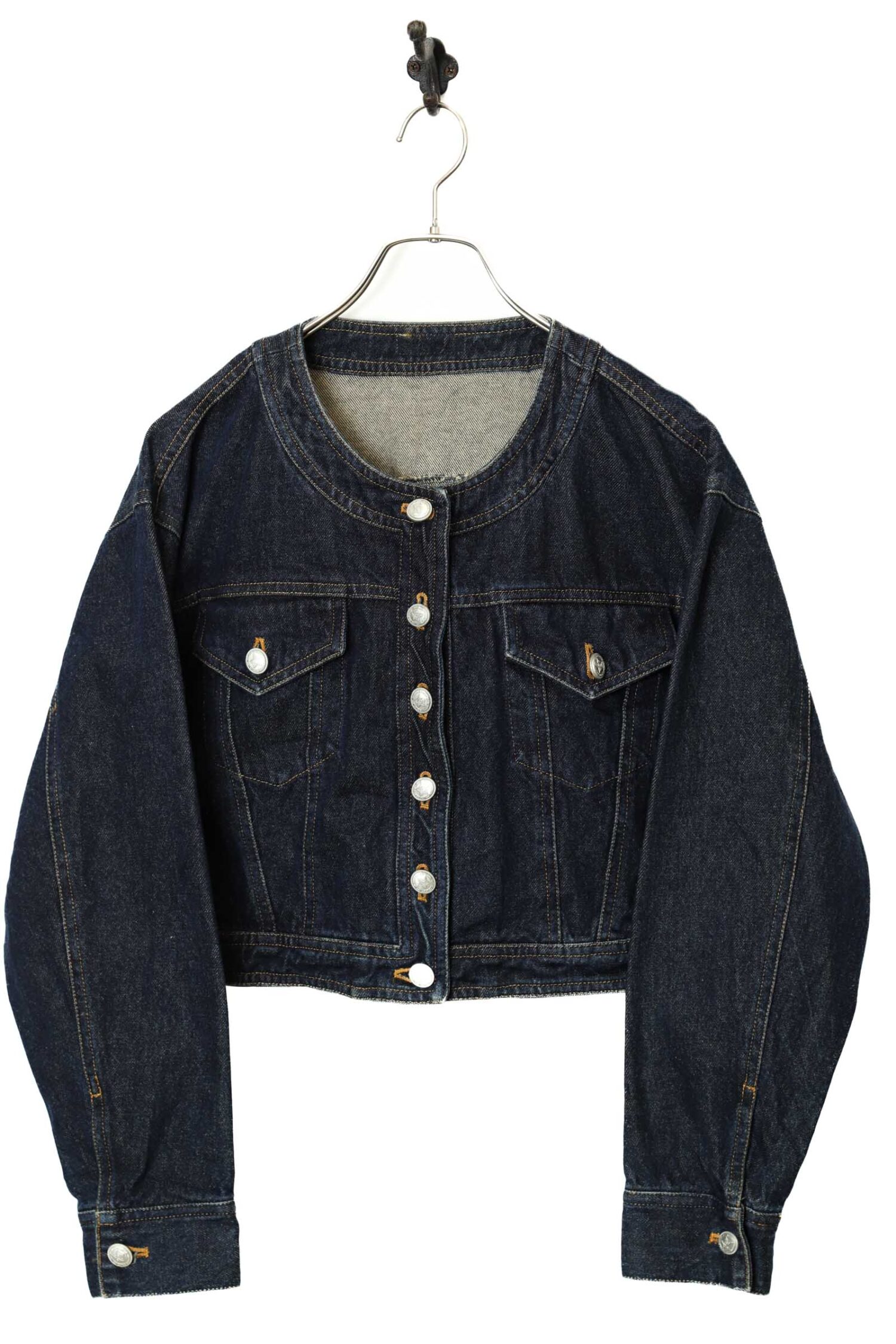 VINTAGE SHORT NO COLLAR DENIM JACKET/L
