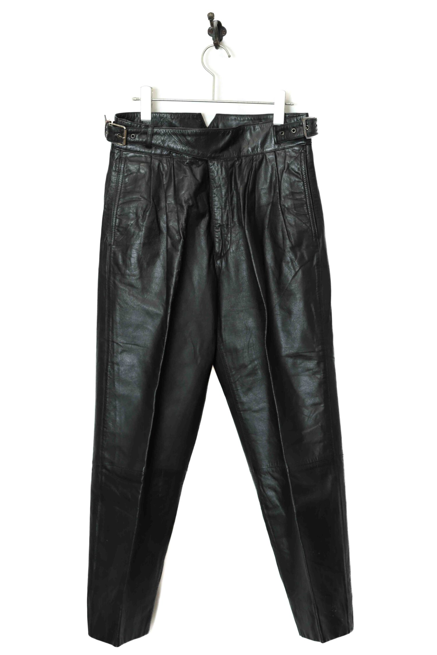VINTAGE COW LEATHER PLEATED PANTS/W74