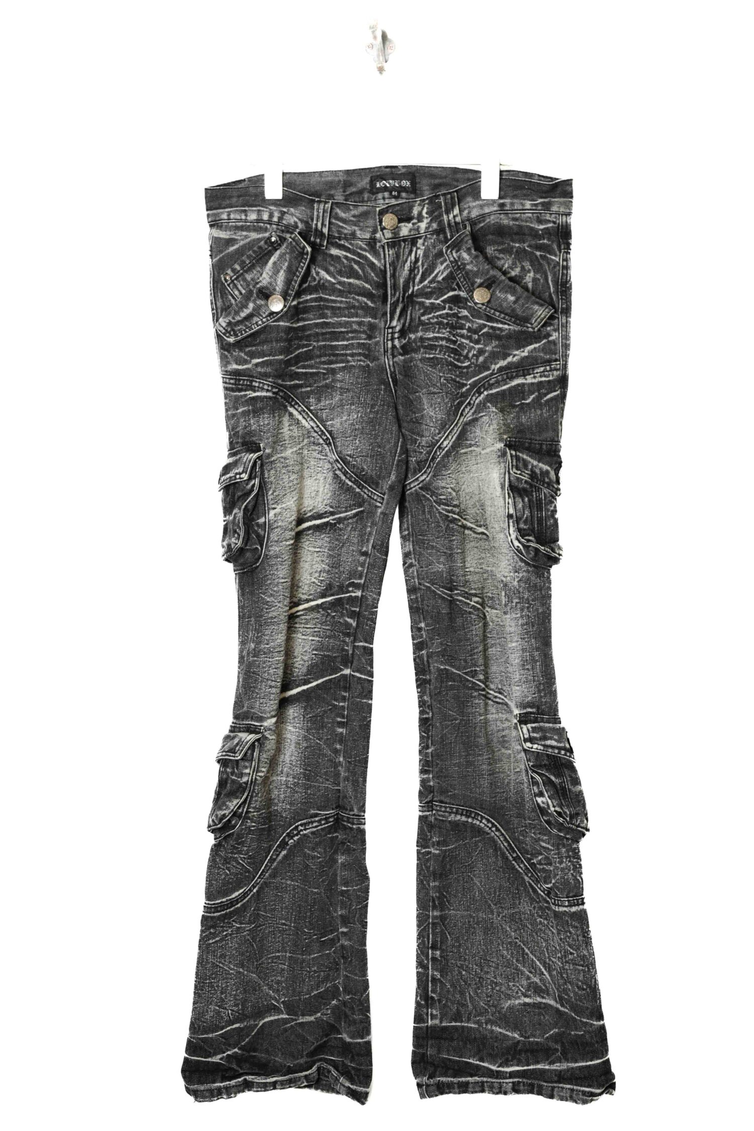 USED DENIM CARGO FLARE PANTS/W82
