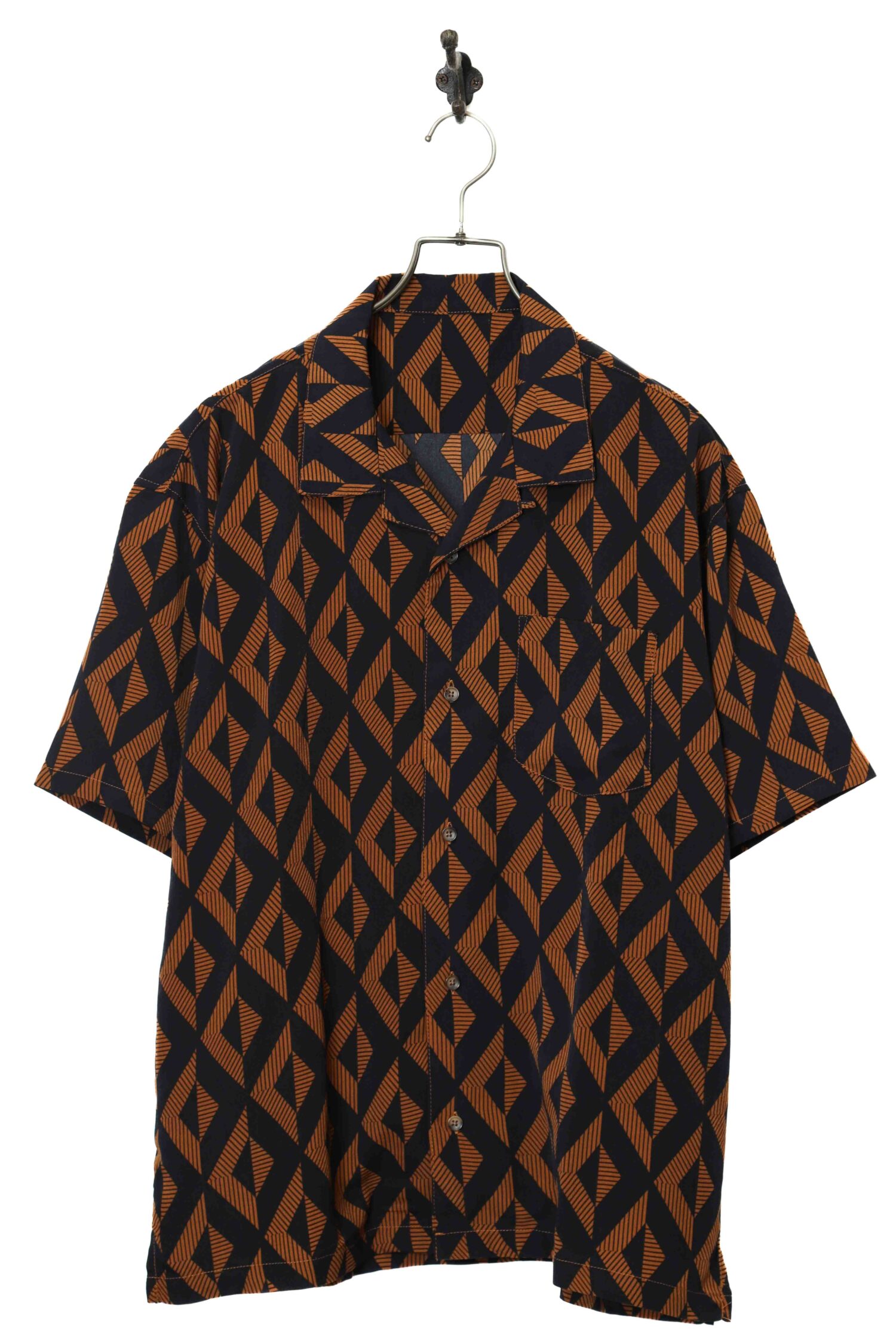 VINTAGE PRINTED OPEN COLLAR SHIRT/L