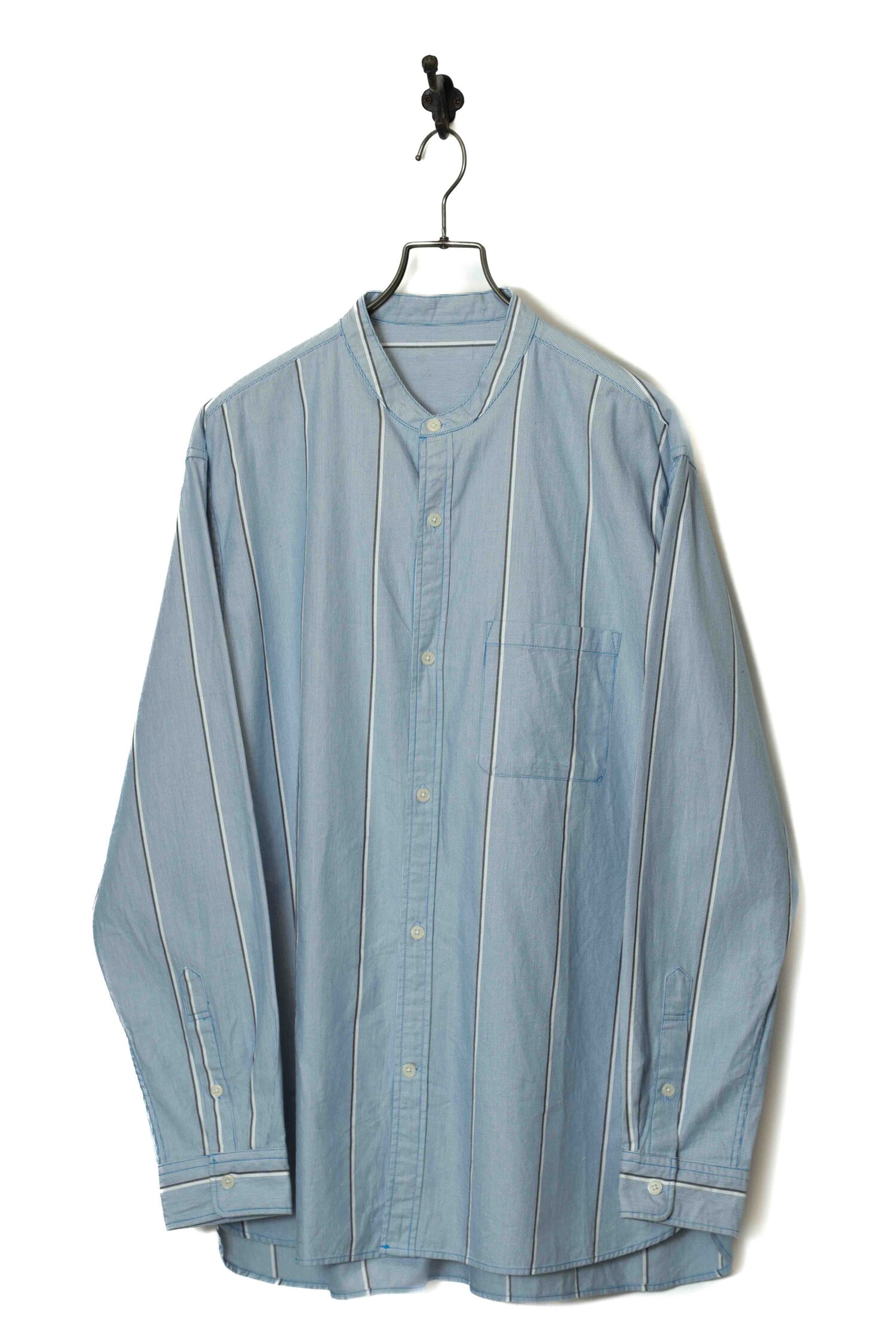 VINTAGE STRIPED STAND COLLAR SHIRT/XL