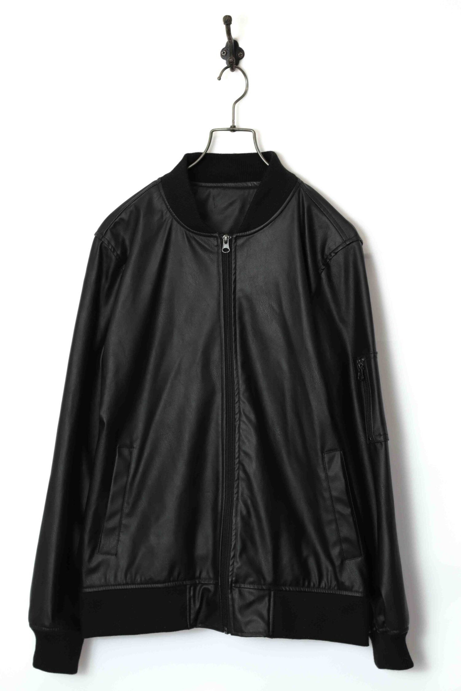 VINTAGE FAKE LEATHER BOMBER JACKET/L