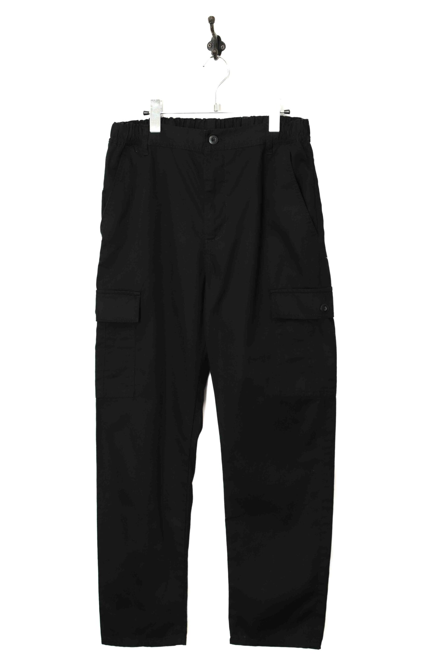 VINTAGE BLACK COTTON EASY CARGO PANTS/W72-86