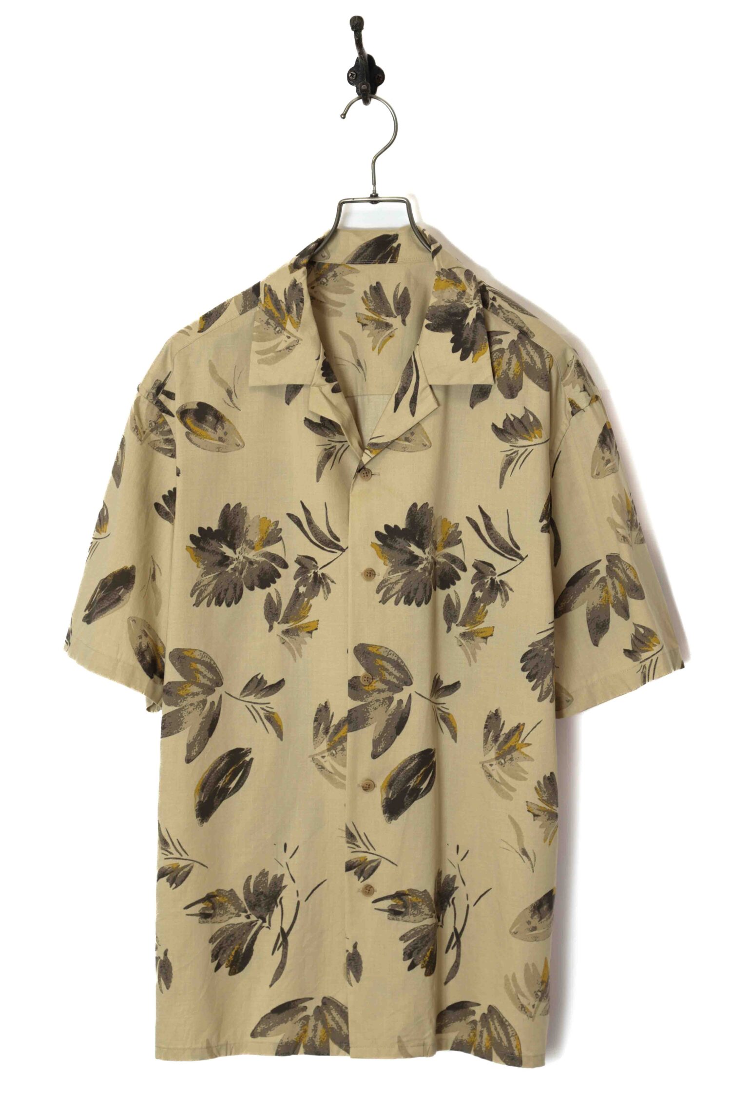 VINTAGE PRINTED OPEN COLLAR SHIRT/L