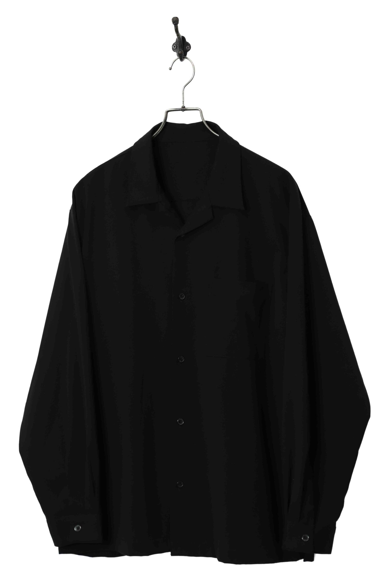VINTAGE BLACK OPEN COLLAR SHIRT/XL