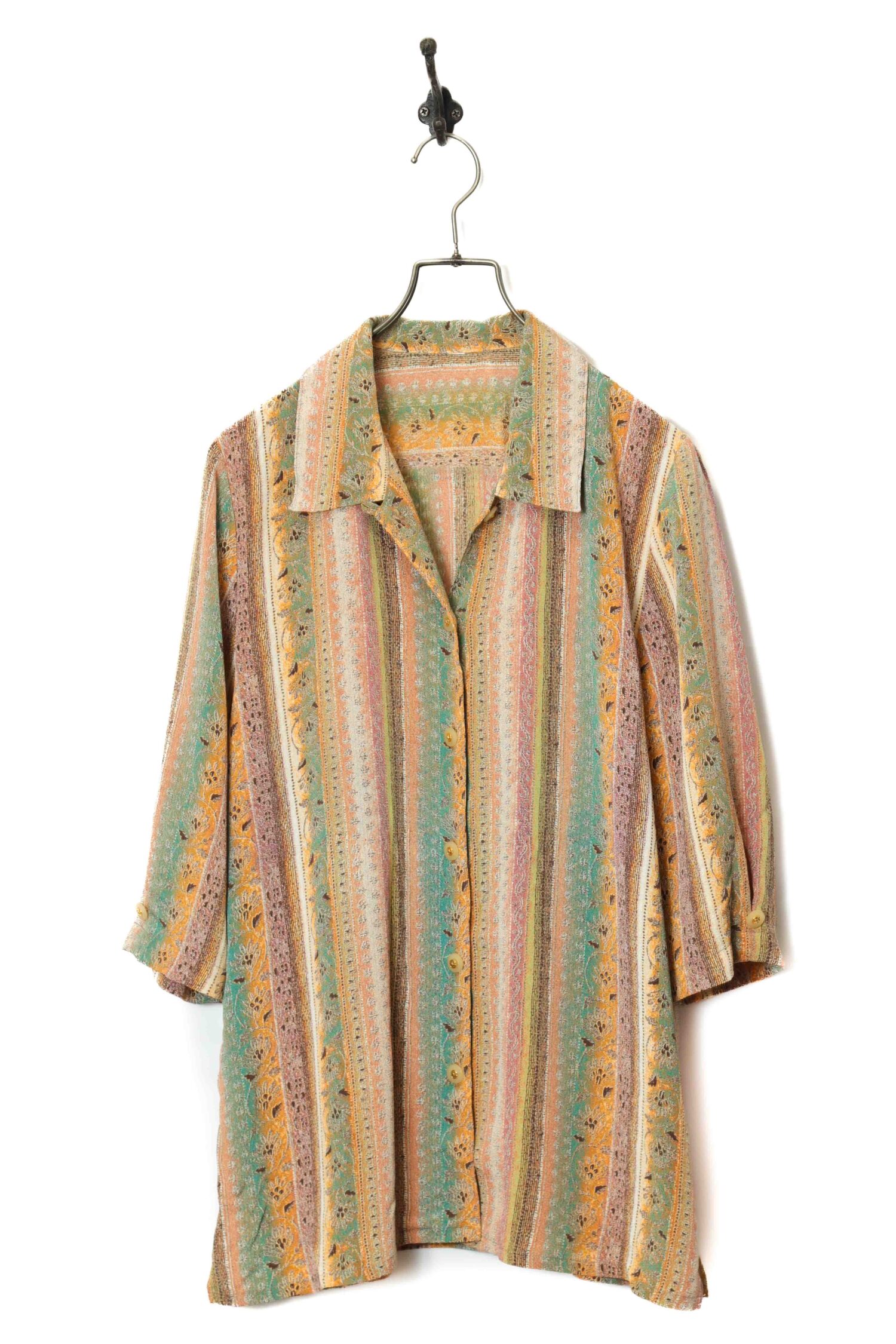 VINTAGE PRINTED OPEN COLLAR SHIRT/XL
