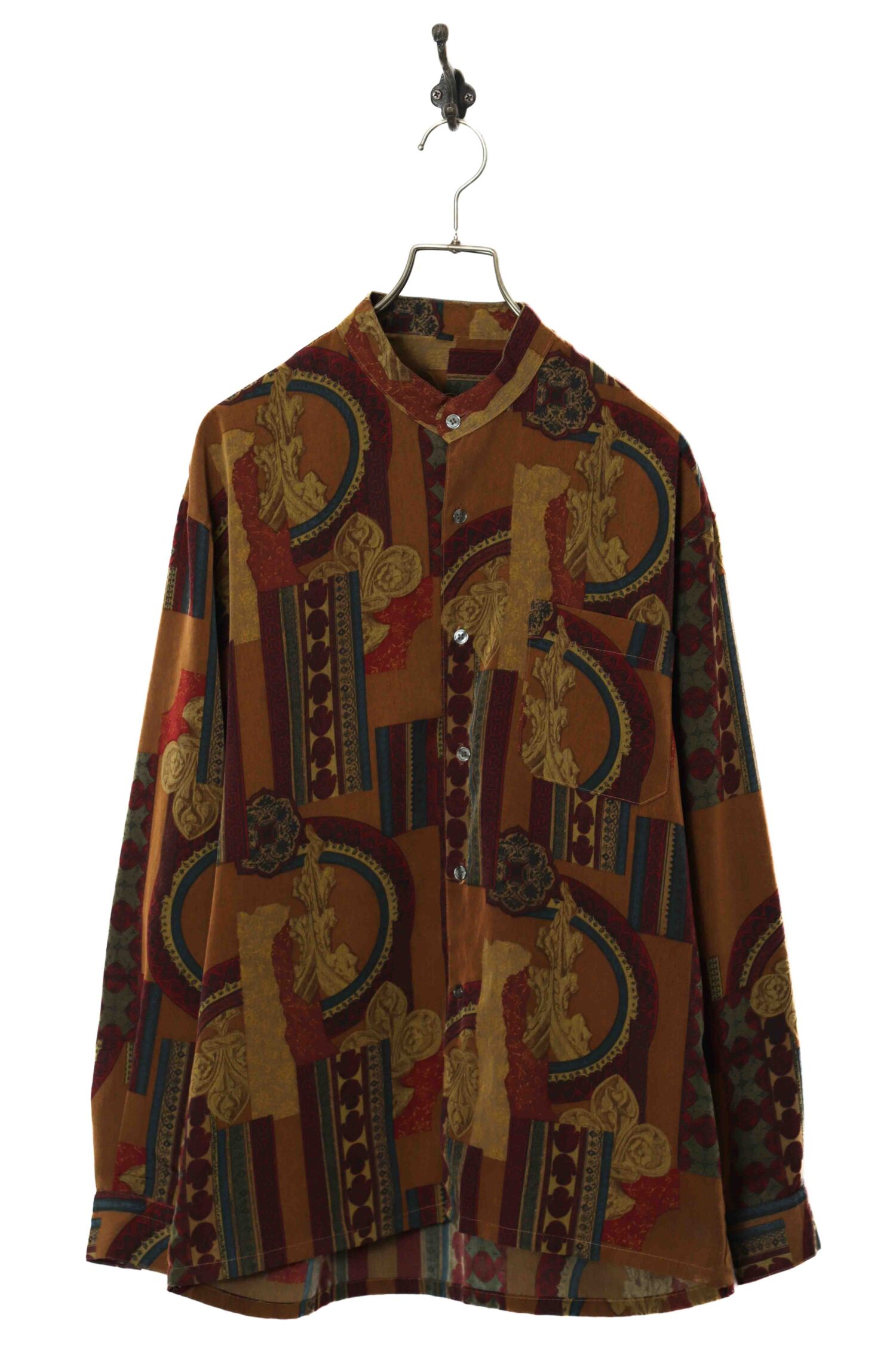 VINTAGE PRINTED STAND COLLAR SHIRT/L