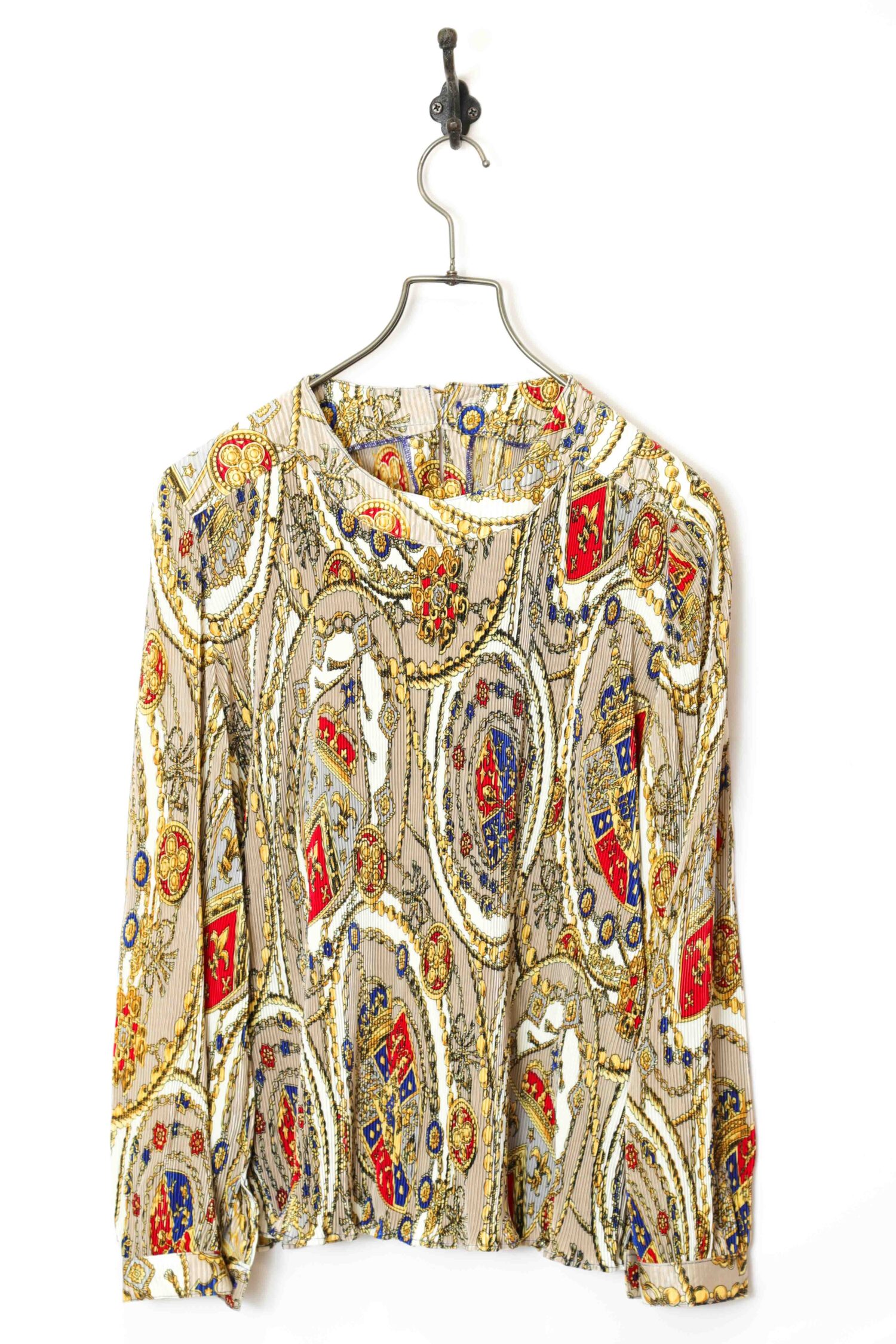 VINTAGE PRINTED PLEATED BLOUSE SHIRT/M