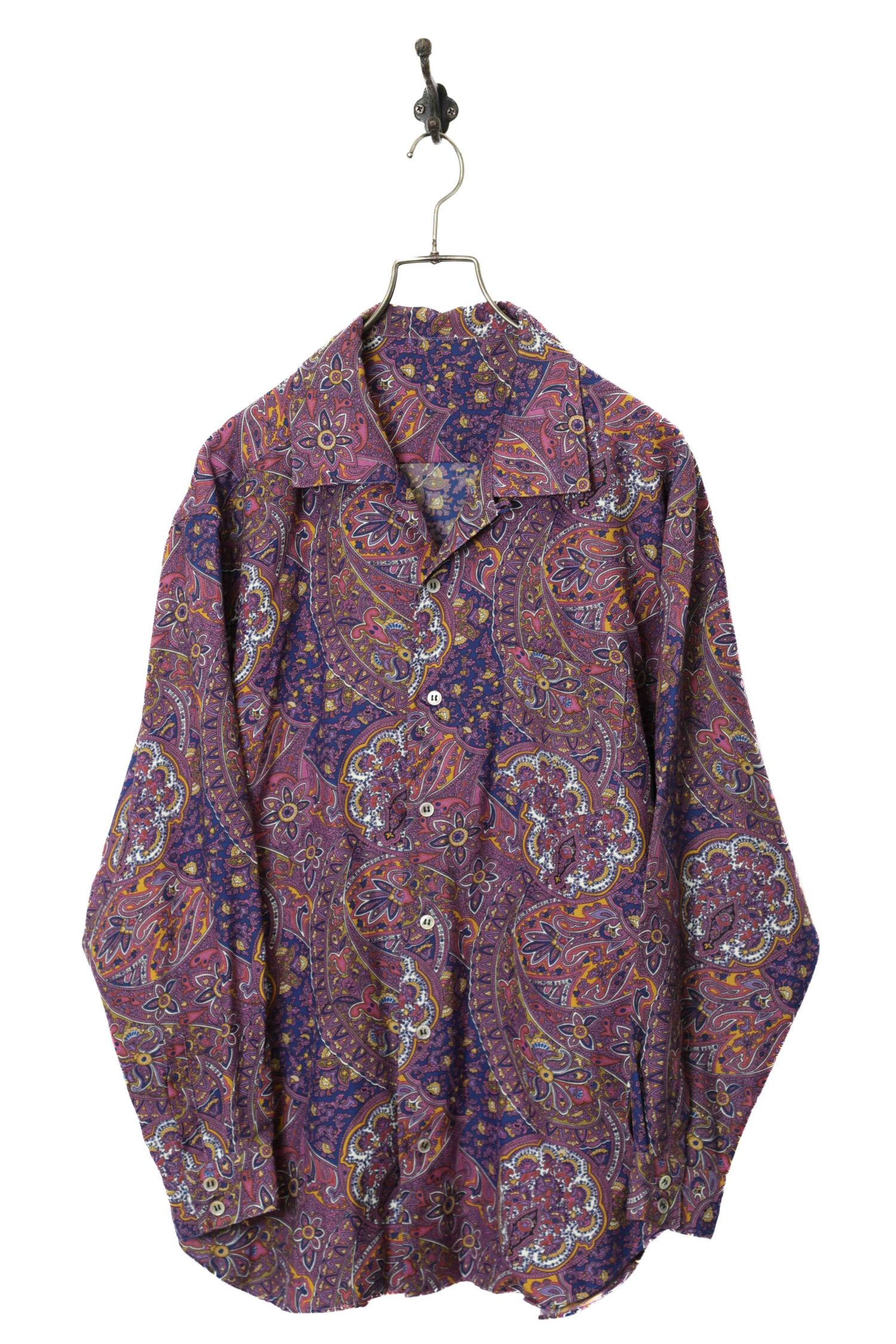 VINTAGE PRINTED OPEN COLLAR SHIRT/L