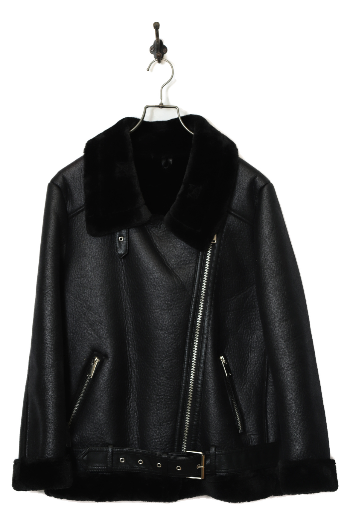 VINTAGE FAKE LEATHER RIDERS MOUTON JACKET/L