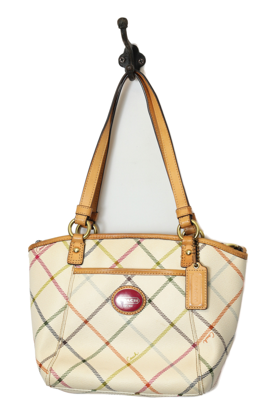 USED COACH CHECK HAND BAG/F