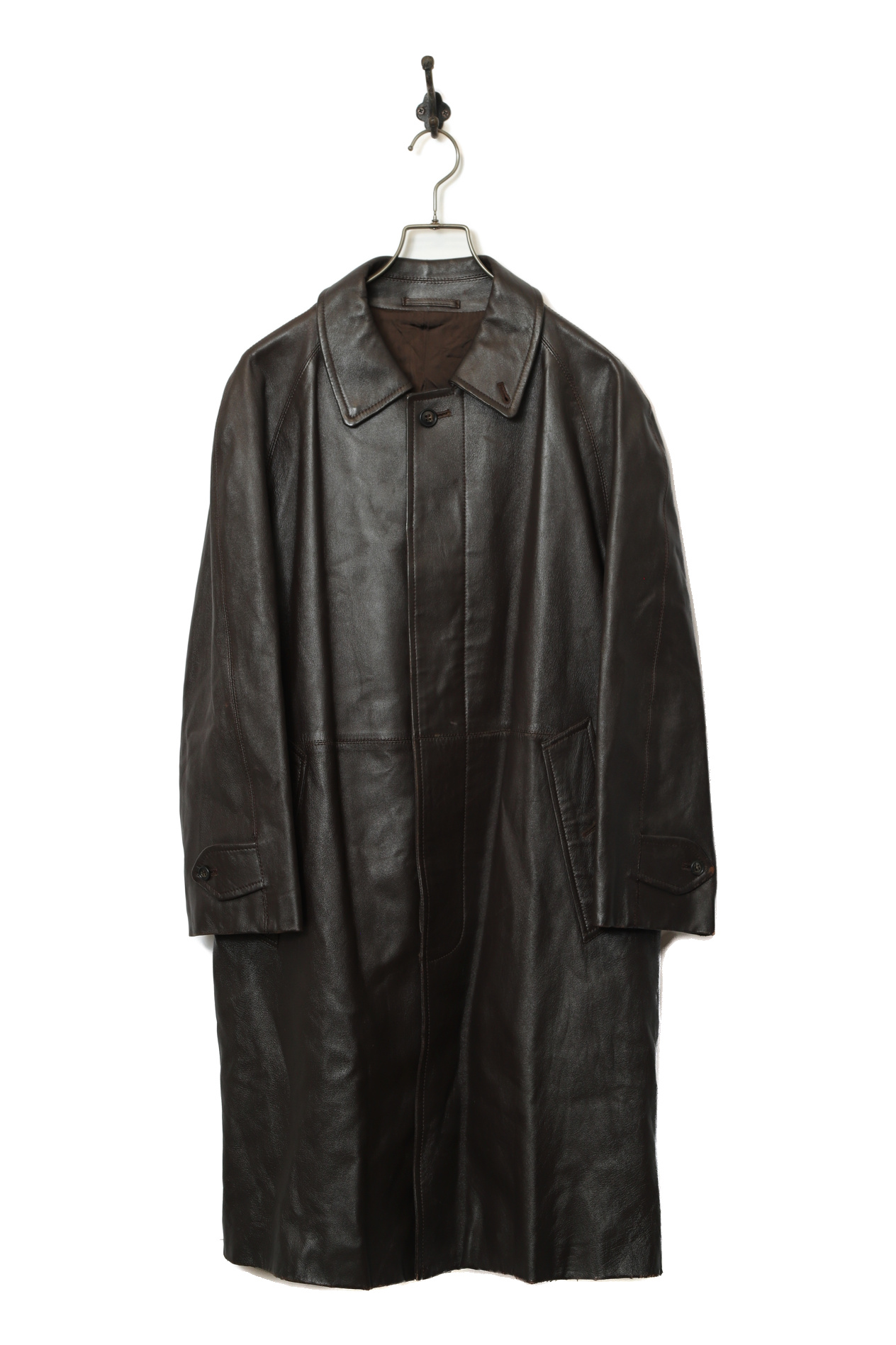 VINTAGE LEATHER CONVERTIBLE COLLAR COAT/L
