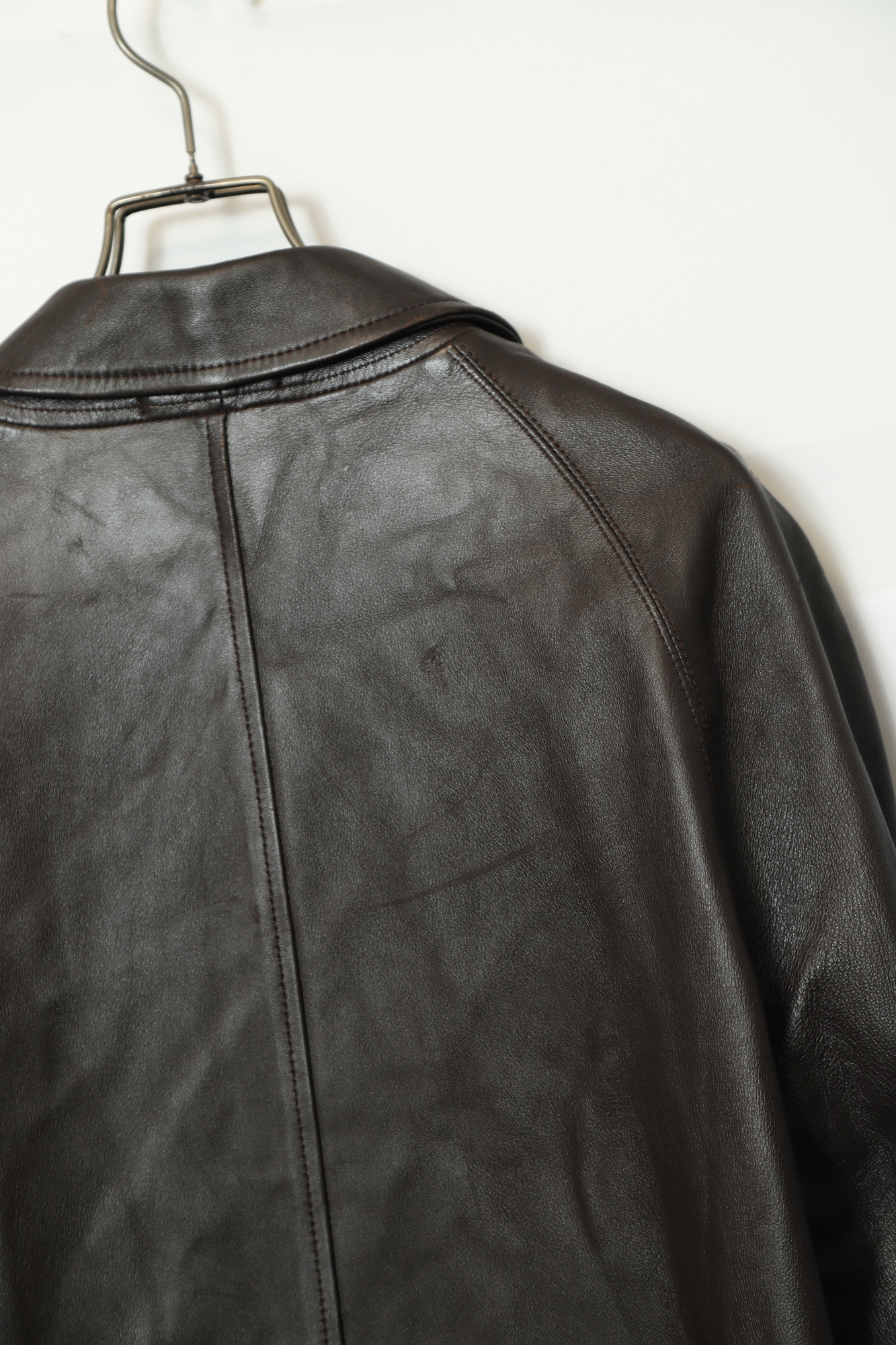 VINTAGE LEATHER CONVERTIBLE COLLAR COAT/L - 画像 (8)