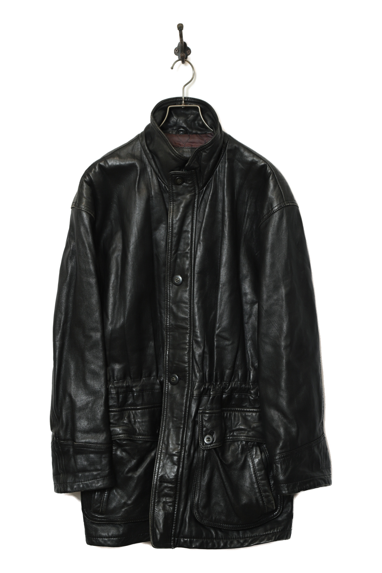VINTAGE STAND COLLAR COVERALL LEATHER JACKET/L
