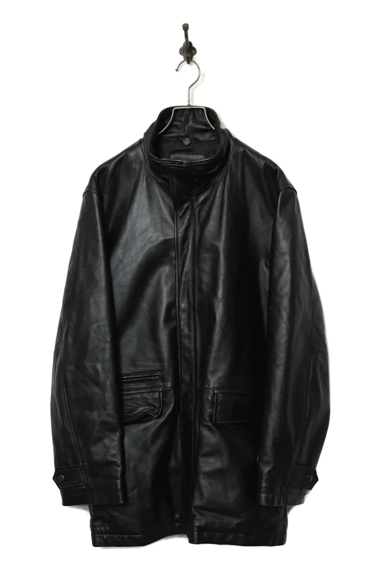 VINTAGE STAND COLLAR LEATHER JACKET/L