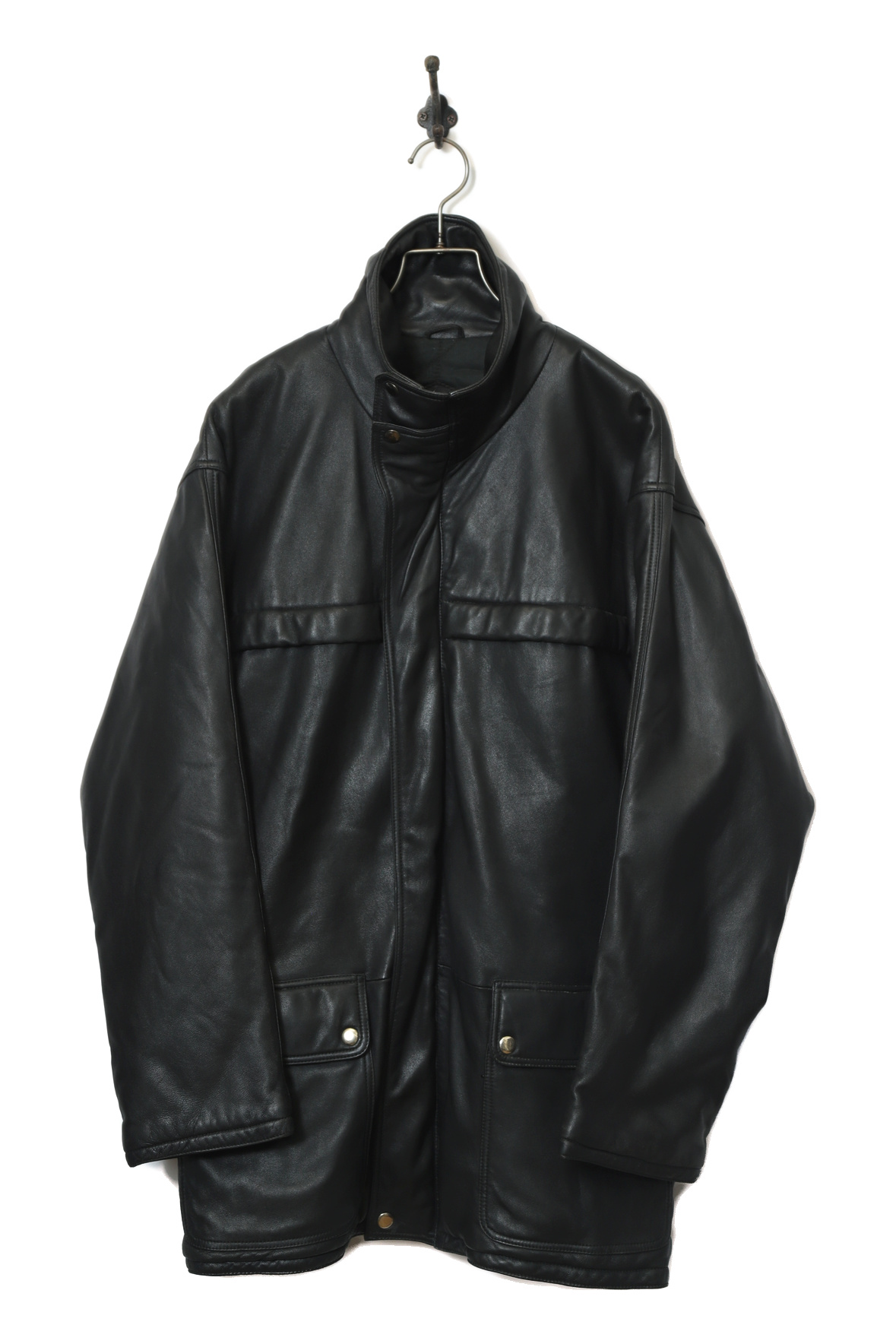 VINTAGE STAND COLLAR LEATHER JACKET/L