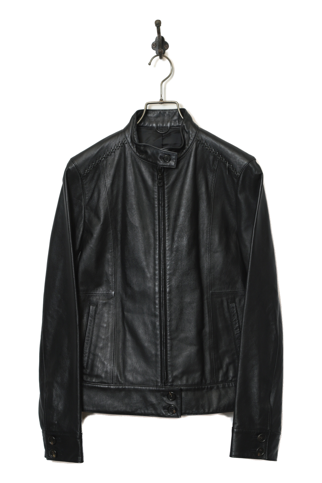 USED STAND COLLAR SHORT LEATHER JACKET/M